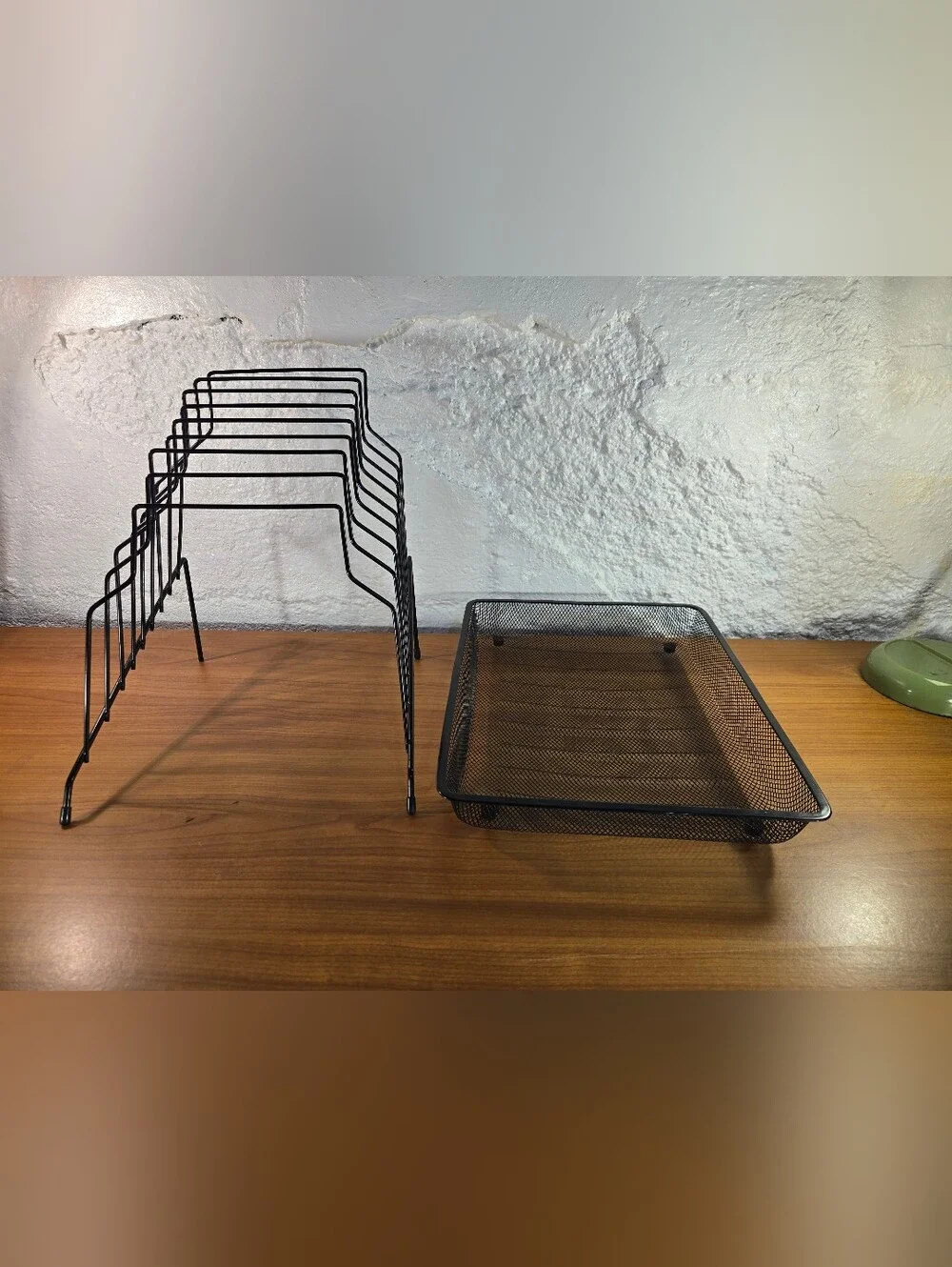 Black Mesh Desk Organizer Set - Multi-Tier Vertical File Rack & Letter Tray